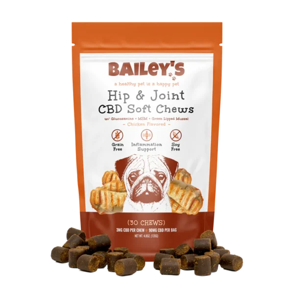 Bailey's Hip & Joint Soft Chews 90mg CBD per Bag (30 Treats) - Chicken