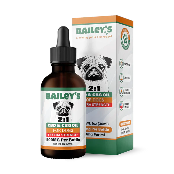 Bailey's Full Spectrum Extra Strength 2:1 CBD/CBG Hemp Oil for Dogs 900mg 30ml